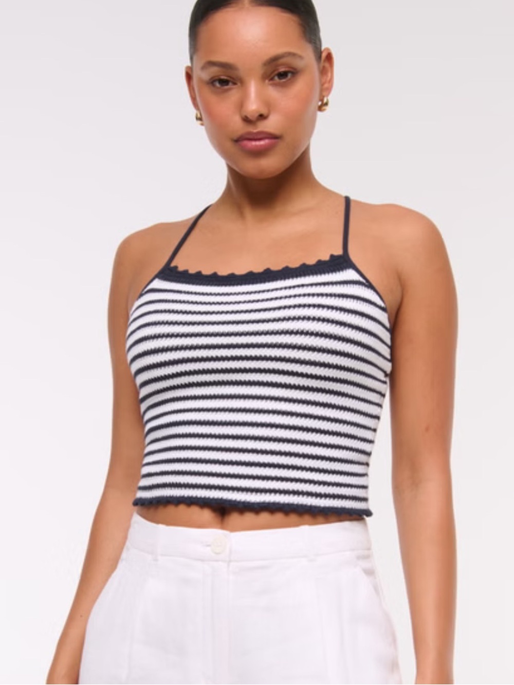Abercrombie & Fitch Navy and White Crochet-Style Tie-Back Tank